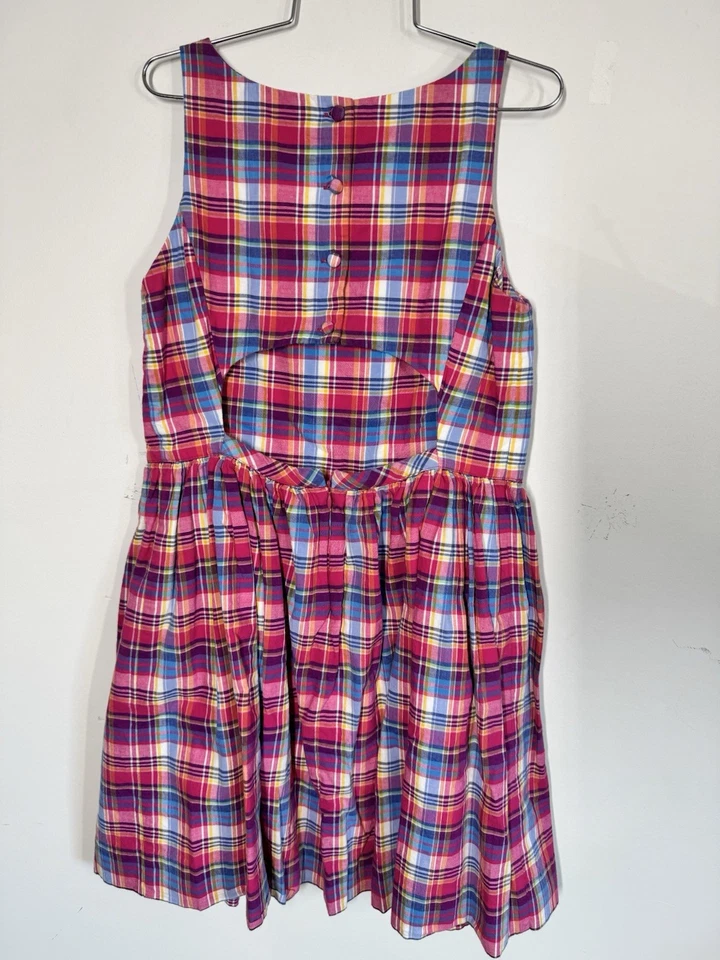 Vestido Polo Ralph Lauren Niñas Jóvenes Madrás a Cuadros con Espalda Abierta Talla 16 Preppy Foto 2 de 4