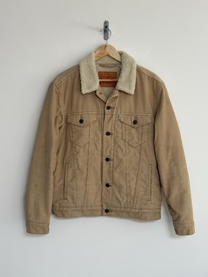 Levi’s Sherpa Trucker Jacket Vintage 90s Corduroy Beige Fur Collar Medium  UK
