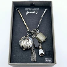 Inspired Jewelry Multicharm Statement Necklace Beaded Chain Black Bronze Long 