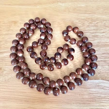 Coated Glass Knotted Between Beaded Over The Head Necklace Brown White