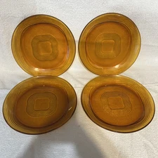 4-VTG-DINNER  PLATES 9" DURALEX AMBER GLASS-MADE IN FRANCE