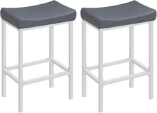 HOOBRO Bar Stools, Set of 2 Counter 16.5" W x 11.8" D x 24.8" H, Gray + White 