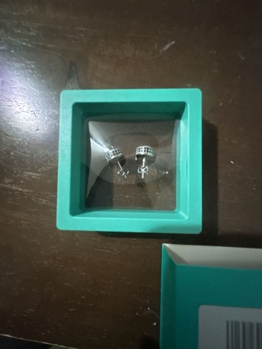 Black and White Cubic Zirconia Square Composite Stud Earrings in Sterling Silver
