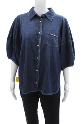 Lorena Antoniazzi Womens Cotton Short Sleeve Denim Blouse Top Navy Size 48