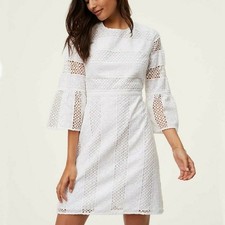 LOFT White Lace BOHO Bell Sleeve Dress 0