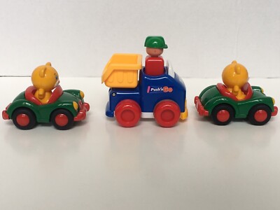 Vintage Rare HTF Chicco Bear w Sports Car (Set of 2) & Tomy Push N Go Dump Truck