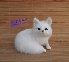 simulation fox toy white fox doll resin fur lucky fox doll gift 16x11x13cm