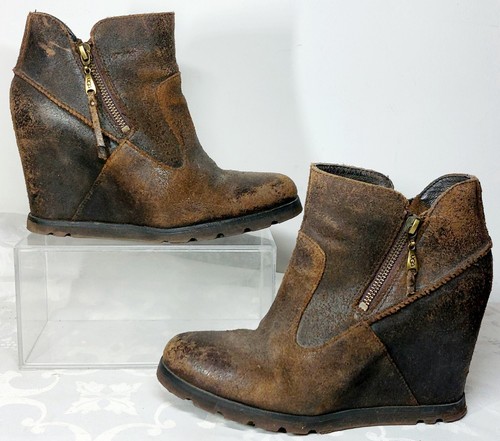 UGG MYRNA Lodge Wedge Brown Leather Sheepskin Boots Size UK 6.5 - Picture 2 of 11