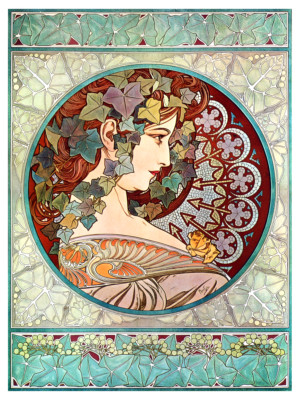 Ivy Alphonse Mucha Woman Profile Leaves Plants Art Nouveau Painting Poster Print