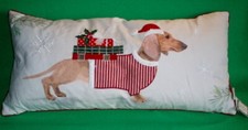 Large Festive Merry Christmas Holiday Red Dachshund Feather Pillow 14" x 30"