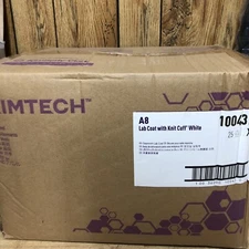 25 Pack Kimtech A8 Lab Coats With Knit Cuffs White Size XL New