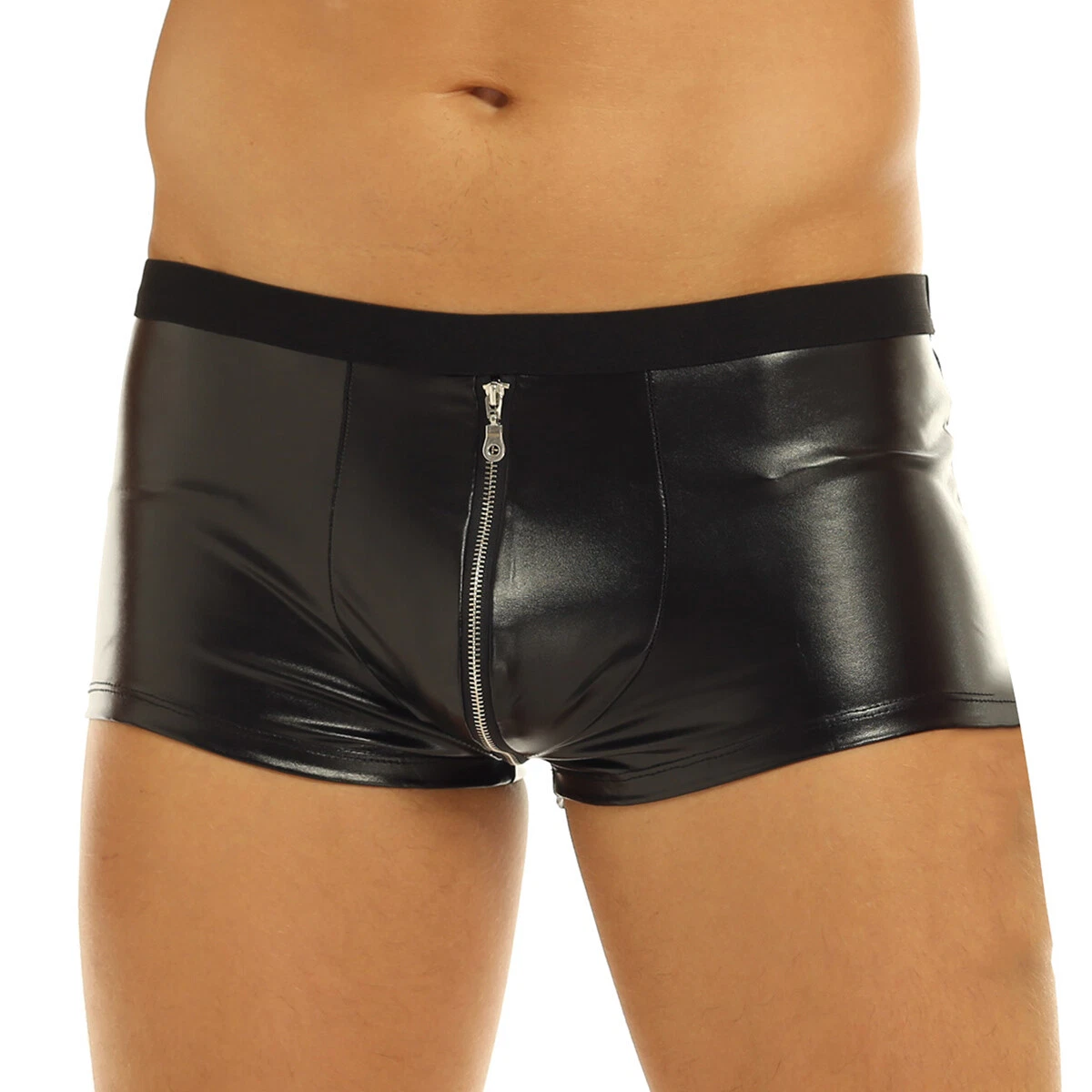 Mens Wet Look Underwear Boxer Shorts Zipper Pouch Sexy Underpants | eBay