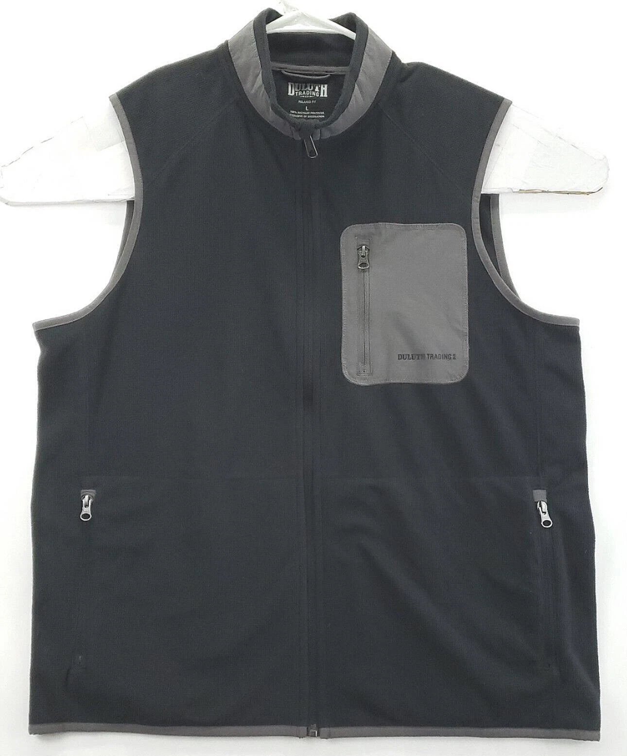 Duluth Vest Jacket Mens Large Black Gray Relaxed Fit Full Zip