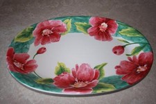 MAXCERA TURQ FLORAL POPPY SPRING OVAL SERVING PLATTER - NEW