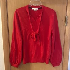 Boden Women’s Tie-Neck Puff Sleeve Sweater Red Size 8