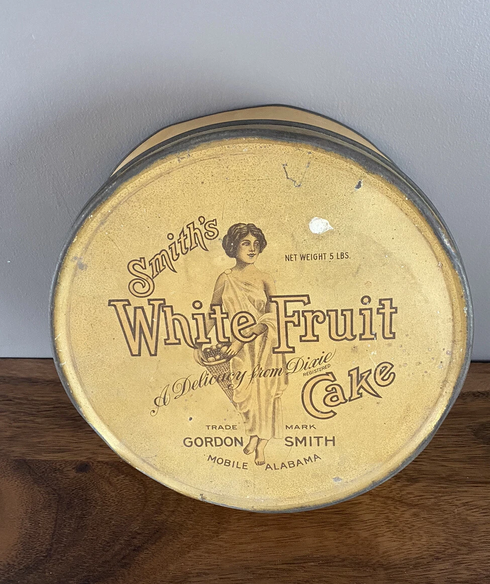 Vintage fruit cake shop tins