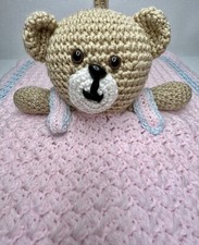 CROCHET HEIRLOOM LOVEY Handmade Girl Baby Bear Pink Security Blanket Toy Doll 16