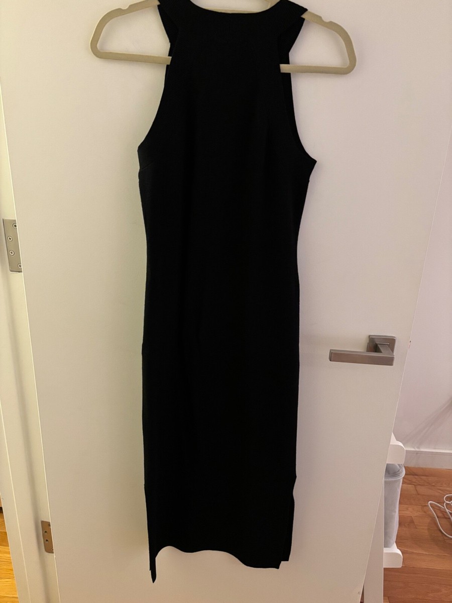 black ribbed halter dress Ribbed Halter Neck Fringe Midi Dress (CAPELLA) Black / S