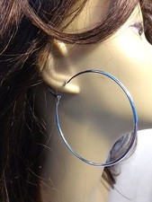 2.25 inch HOOP EARRINGS CLASSIC ROUND HOOP EARRINGS SILVER TONE LIGHTWEIGHT
