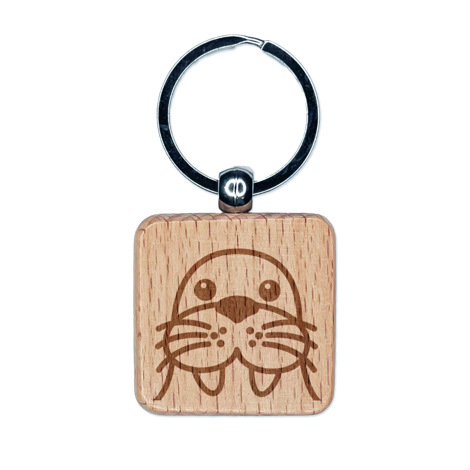 Peeking Walrus Engraved Wood Square Keychain Tag Charm