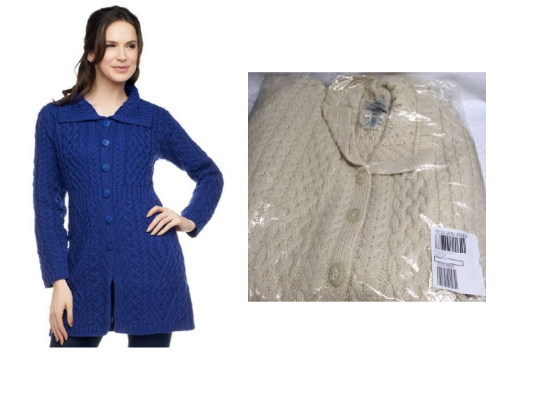 aran craft merino wool open front cardigan with pockets