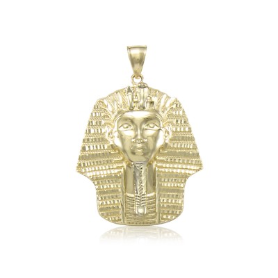 10K Solid Yellow Gold Pharaoh Head Pendant - Egyptian King Tut Necklace Charm