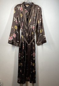 Sensara Front Tie Womens Maxi Sexy Robe Pockets Brown Floral Romantic Sz M