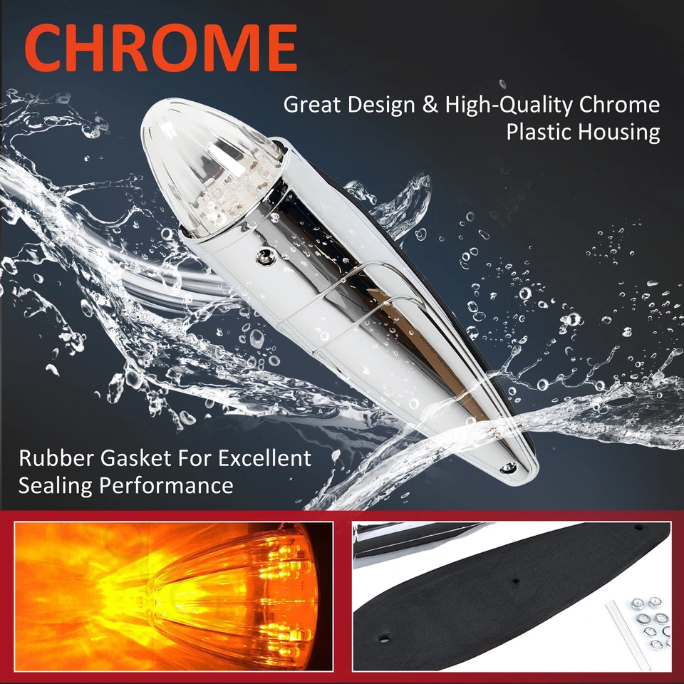 5X TORPEDO ÁMBAR TRANSPARENTE 17 LED TECHO CABINA MARCADOR LUZ SUPERIOR PARA PETERBILT KENWORTH Foto 3 de 4