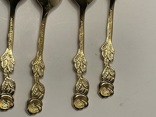 Four Gold Colored Stainless Steel Rose 4” Japan Spoons - Picture 5 of 5