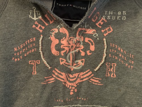 Tommy Hilfiger Girls Hooded Sweatshirt Gray w/ Pockets Pullover Hoodie Small 6-7 - Picture 3 of 14
