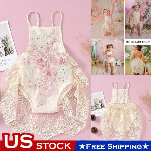 Newborn Baby Girl Outfit One Piece Lace Backless Tutu Bodysuit Romper Clothes