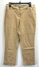 Chaps Womens Tan Flat Front 2 Button Slim Leg Casual Dress Pants 10 Petite