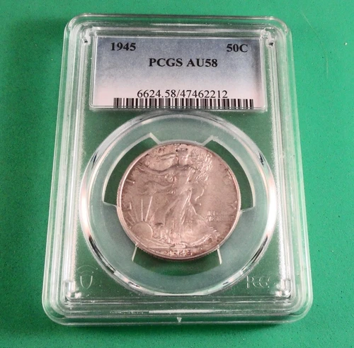 1945 P PCGS AU58 US WALKING LIBERTY HALF DOLLAR