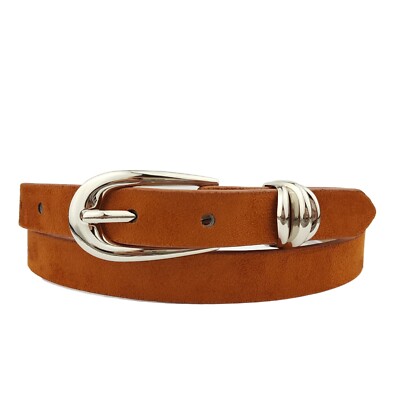 Microfiber Suede Belt w. Classic Skinny Shiny Silver Buckle  display picture 3