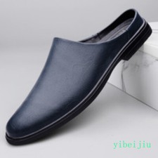 Men's Flats Half Slippers Leather Casual Shoes Slides Sandals Mules Closed Toe