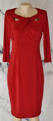DAVID MEISTER NEW NWT Cranberry 3/4 Sleeve Dress 10 Draped Bodice Cut Outs Lined