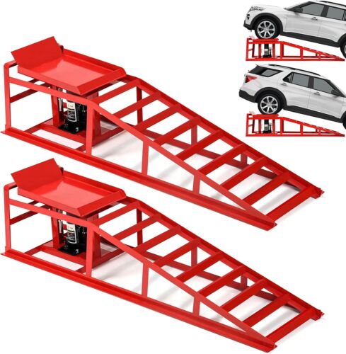 2PCS5T 11000lbs Hydraulic Car Ramps Heavy Duty Hydraulic Vehicle Ramps Lift Ramp