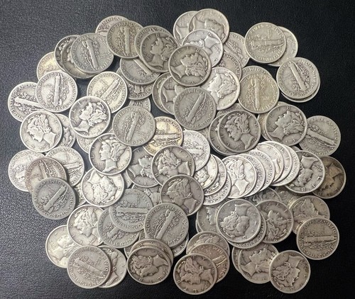 Lot of 5 Mercury Dimes 1916 to 1945 Mixed Dates- 90% Silver Coins - Ships Free