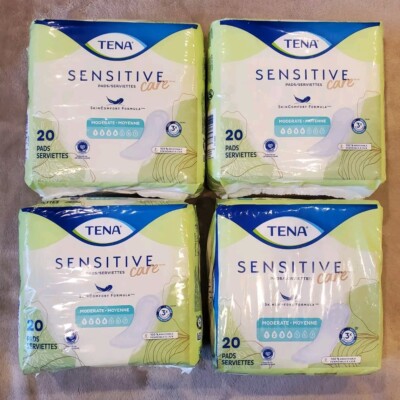 Lot of 4. Tena Sensitive Care Moderate #4. 20 ea. 80 pads. 