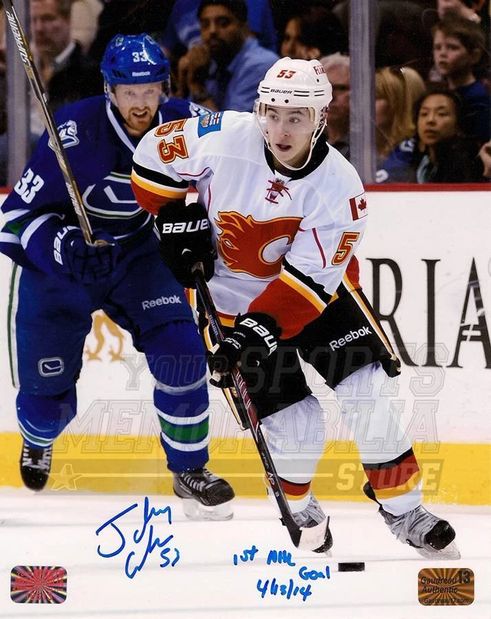 Johnny Gaudreau Calgary Flames Authentic Autographed 16 x 20 White Je
