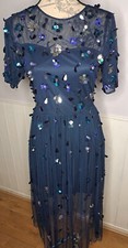 Lace and beads short sleeve sequin floral  embellished long dress womens size 12