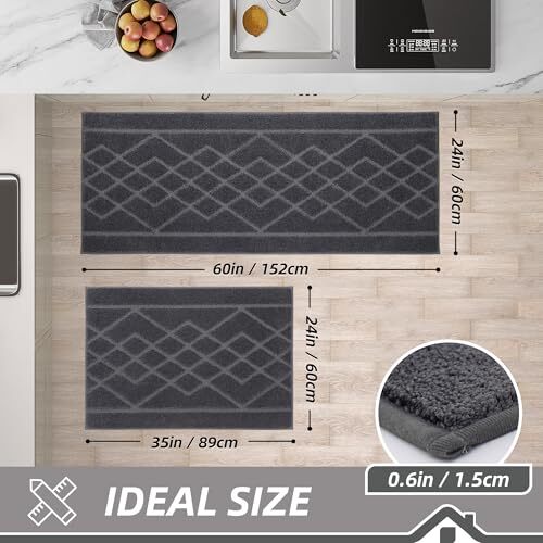 Kitchen Rugs Sets of 2 Washable Soft Kitchen Mats 24”x35”+24”x60” Dark