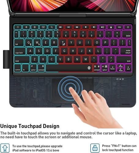For iPad 7/8/9/10/11th Gen Air Pro 11" Touchpad Keyboard Case with 360° Rotation - Picture 4 of 39