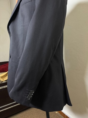 Vintage Herren Blazer gestreift klassisch 100 % Wolle schwarz Sport Mantel 2 Knöpfe 40R US - Bild 7 von 17