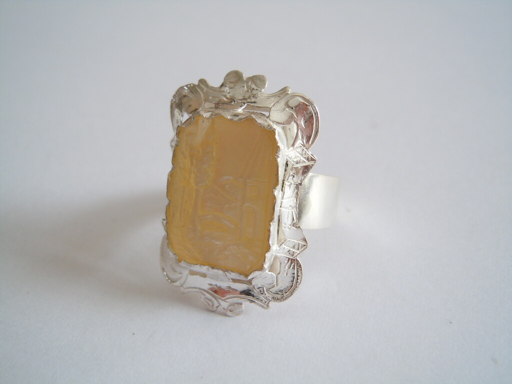 Silver Ring Handmade With Geschnitztem Mother Mot… - image 3