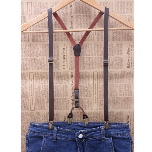 Mens Genuine Leather Adjustable Wedding Party Suspenders Y-Back Clip-On Braces - Picture 6 of 11