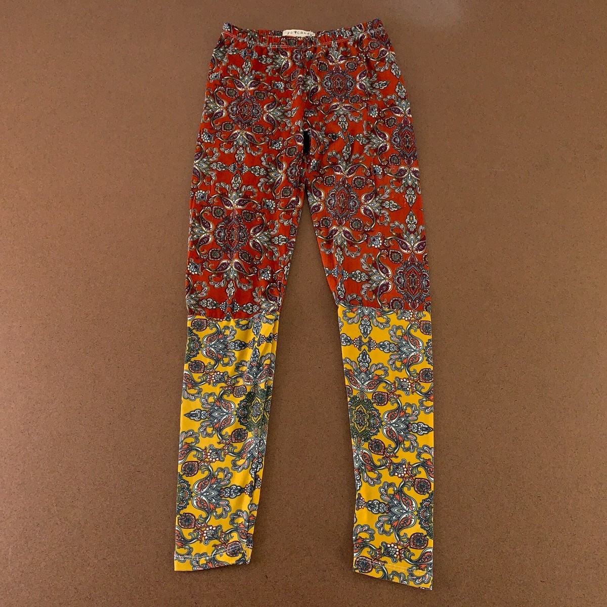 Eye Candy Women's Size Small Red Yellow Print Pull On Full Length Leggings