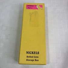 Vintage Cardboard Rolled Coin Nickel Bank Box Holds 20 Rolls $40 Nickels Yellow1