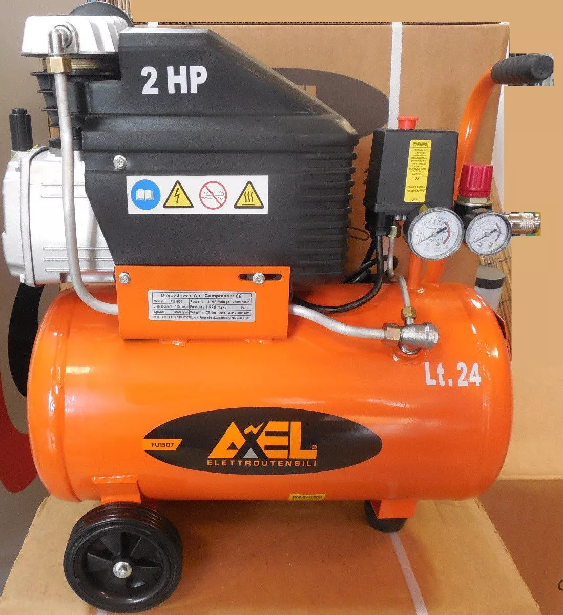 Compressore aria 24 litri coassiale lubrificato 2 Hp 8bar FU1507 AXEL