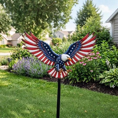 American Flag Eagle Garden Stake, Patriotic Bald Eagle Metal Yard Art, Outdoor